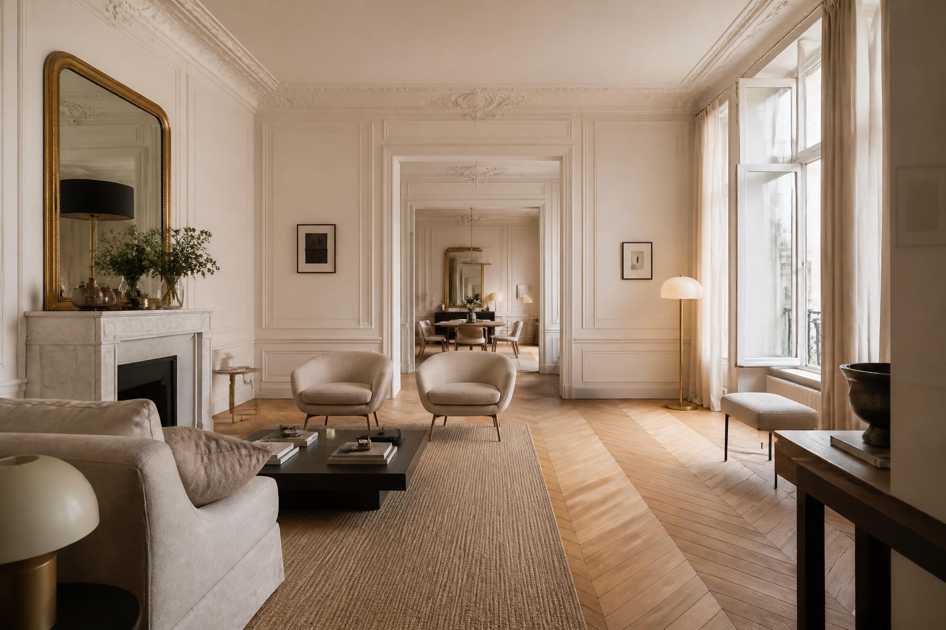 Salon d'un appartement haut de gamme géré par Conciergerie Évidence